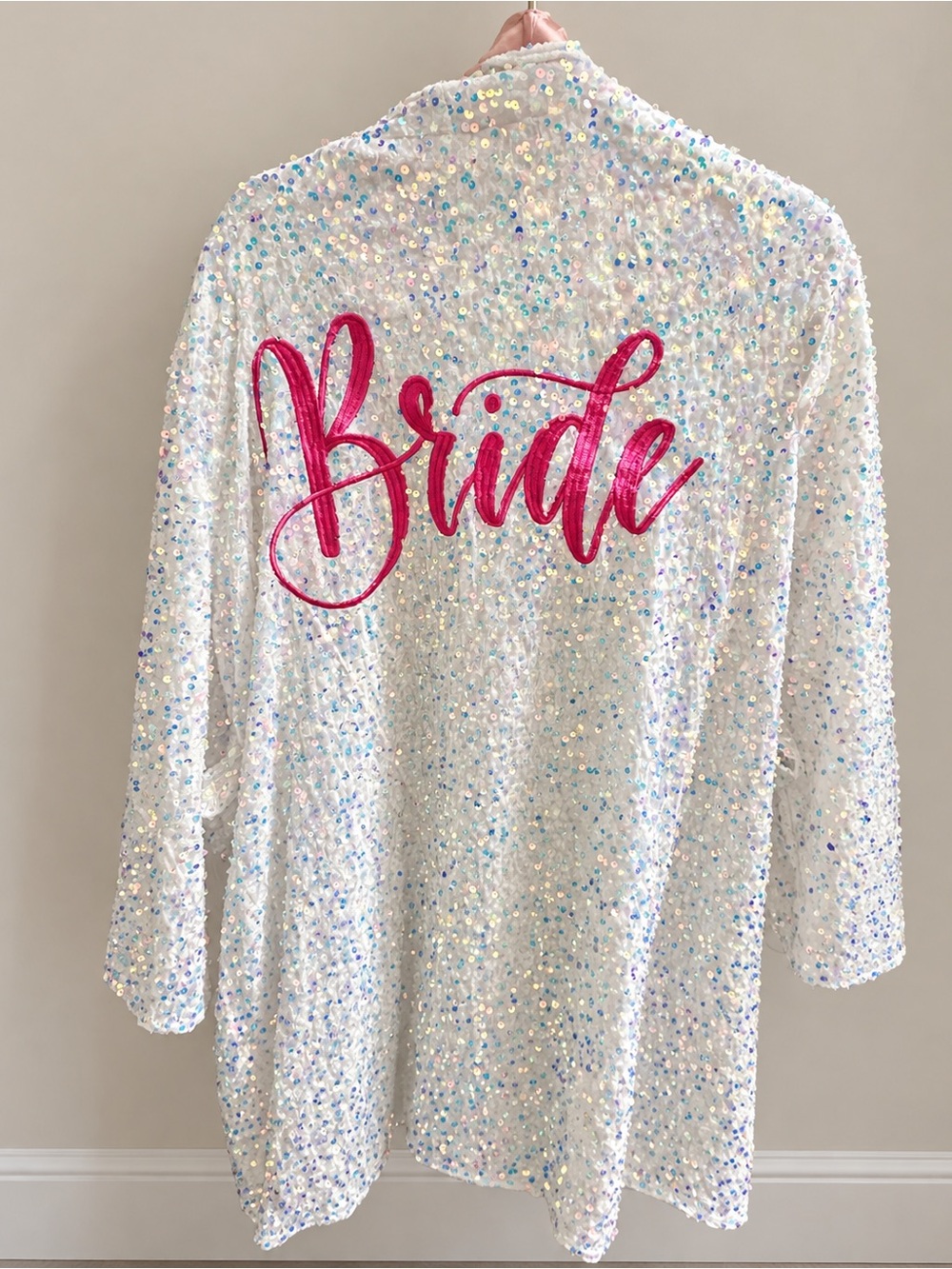 WHY Bride Sequin Kimono Cardigan / Bridal Cover Up White Iridescent Duster - Picture 5 of 6